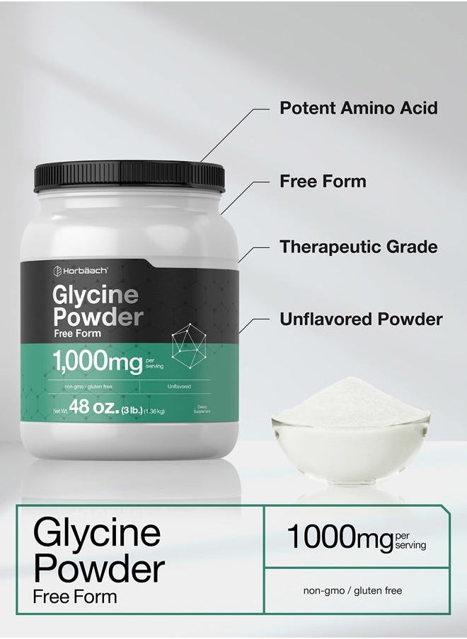 Horbäach - Glycine Powder 3 lbs | Free Form Supplement | Unflavored Powder | Vegetarian, Non-GMO, Gluten Free - Image 1