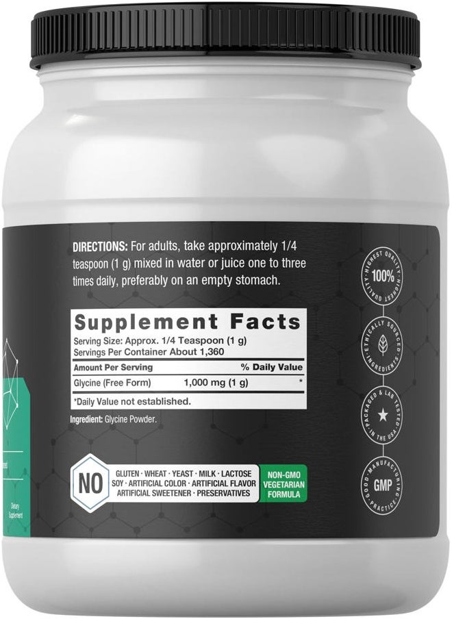 Horbäach - Glycine Powder 3 lbs | Free Form Supplement | Unflavored Powder | Vegetarian, Non-GMO, Gluten Free - Image 1