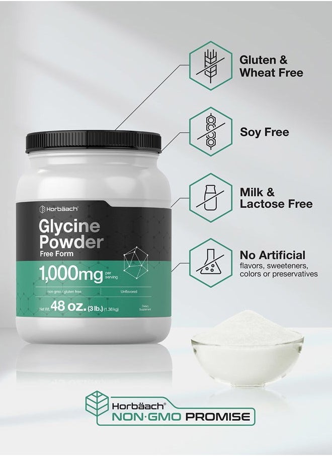 Horbäach - Glycine Powder 3 lbs | Free Form Supplement | Unflavored Powder | Vegetarian, Non-GMO, Gluten Free - Image 1
