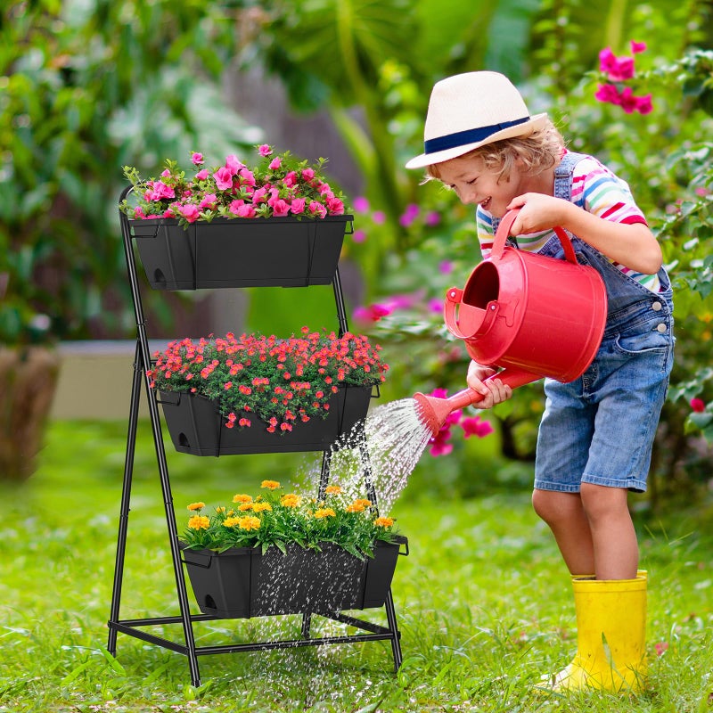 BTY Raised Garden Bed 3 Tier Vertical Garden Planter Elevated Planter Boxes Outdoor Herb Planter with Drainage Holes Removable Tray for Patio Balcony Porch Black - Image 5