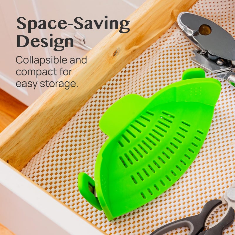 Kitchen Gizmo Snap N' Strain Clip On Strainer for Pots and Pans - Collapsible Silicone Pasta Strainer and Kitchen Gadget for Cooking - Easy to Use, Heat Resistant and Space Saving Colander - Green - Image 4