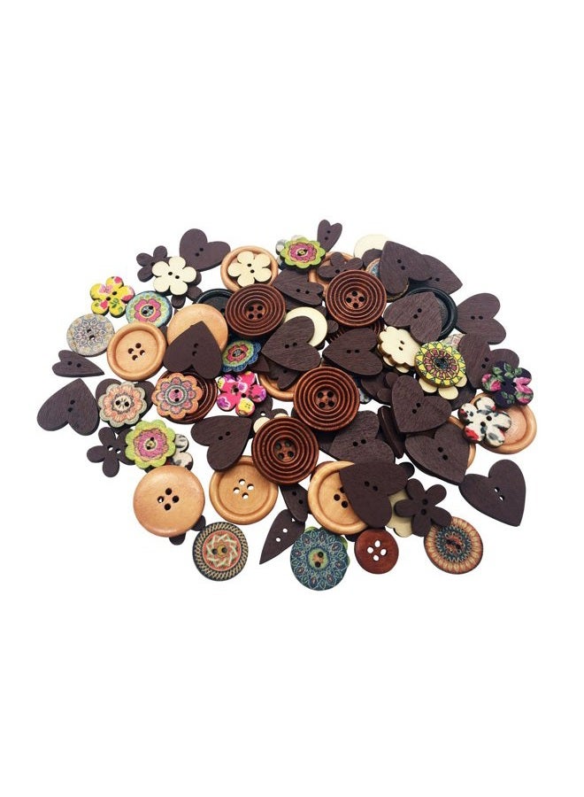 T-shin Wooden Buttons,Mixed Pattern Flower Button,Decorative Button,Round 2 Holes 4 Holes for Sewing Crafting 15-25MM 50 Pack(Multicolored-Mix) - Image 1