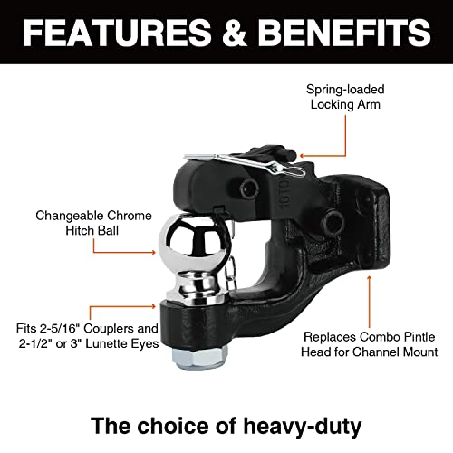 ONLTCO Pintle Hook Pintle Hitches Receiver Hook 10 TON Combination Hitch Ball 2-5/16” Fits Hitch Hook Military Receiver 12000 lbs - Image 3