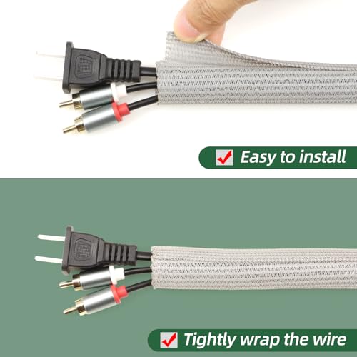 Kelepu Split Wire Loom Tubing, Cable Protector Sleeve, Braided Cable Management for TV/Computer/Home Theater/Engine Bay, Cord Protectors from Pets No Chew (Grey, 1/8"-10ft) - Image 2