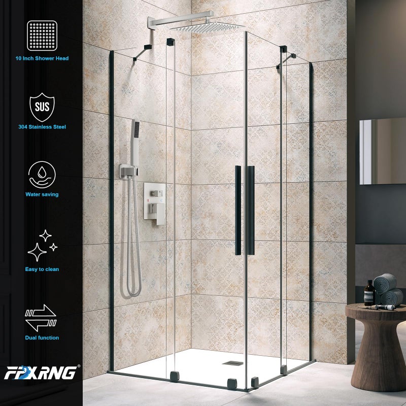 FPXRNG Shower Faucet Set Bathroom Square Rain Shower Head and Handle Set, Wall Mounted Shower Fixtures, Full Metal Trim Repair Kit 10 inch Brushed Nickel (With Shower Valve) - Image 3