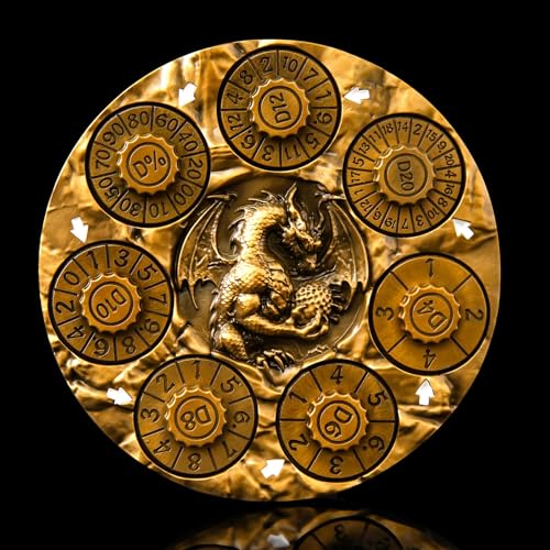 FTNNGIME 7in1 Spinner Dice Set 3D Metal DragonEmbossed Polyhedral RPG Accessory Role Playing Dice for Dungeons Dragons Pathfinder RPG and Tabletop Games D4 D6 D8 D10 D D12 D20 Gold - Image 1