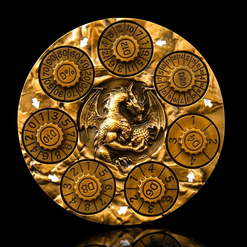 FTNNGIME 7in1 Spinner Dice Set 3D Metal DragonEmbossed Polyhedral RPG Accessory Role Playing Dice for Dungeons Dragons Pathfinder RPG and Tabletop Games D4 D6 D8 D10 D D12 D20 Gold - Image 3
