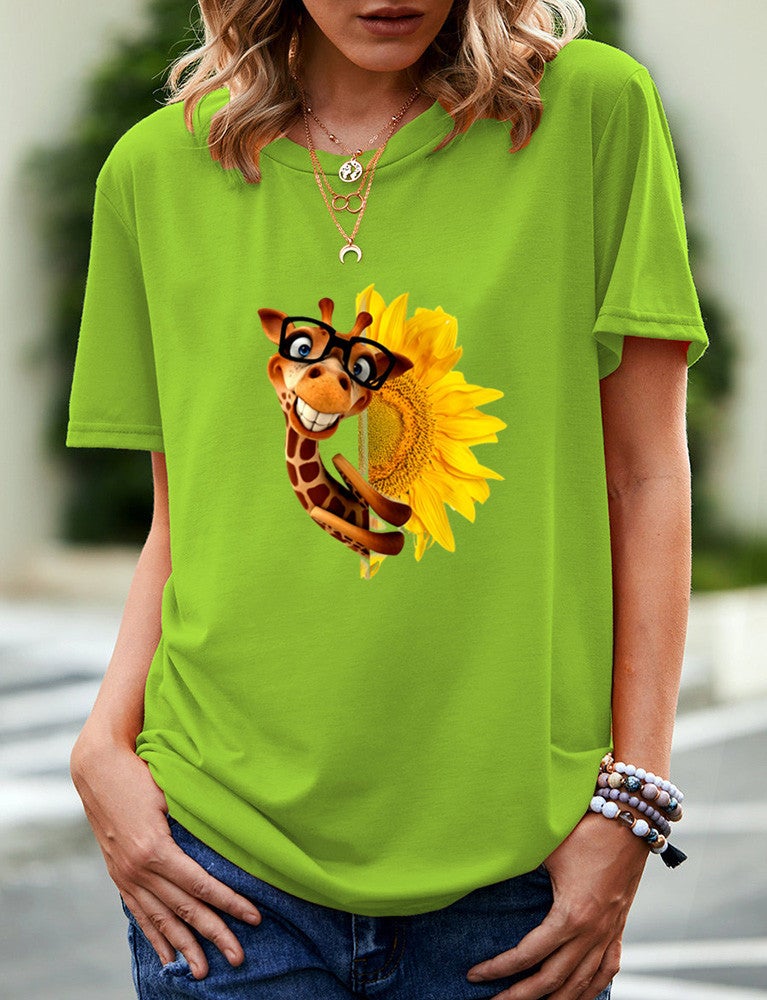wish independent station giraffe pattern printed short sleeve t-shirt for women - Image 5