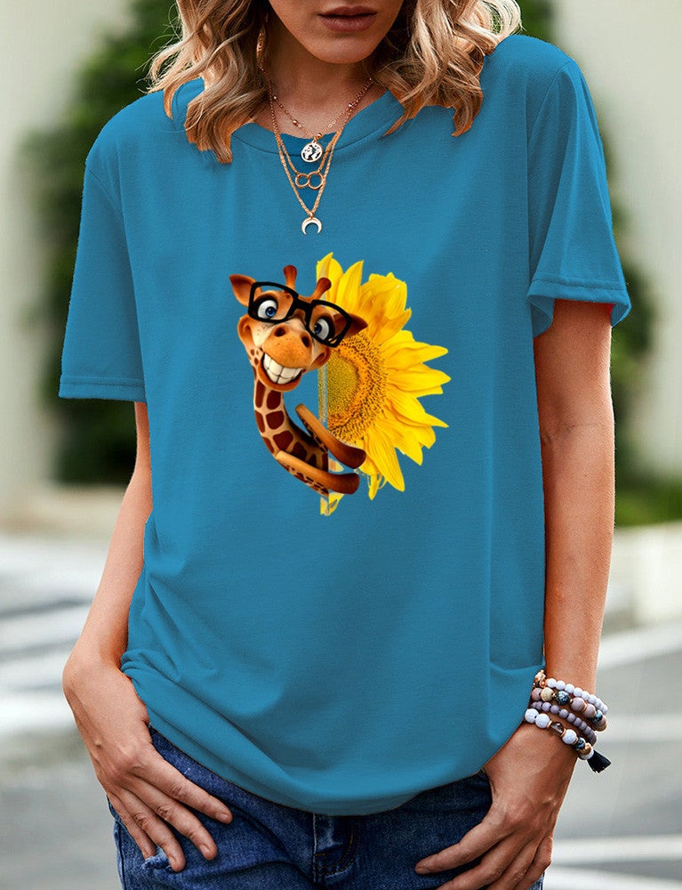 wish independent station giraffe pattern printed short sleeve t-shirt for women - Image 4