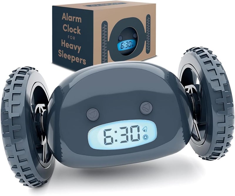 CLOCKY Extra Loud Alarm Clock for Heavy Sleepers on Wheels Rolls Runs Away Vibrating, Easy to Set Super Smart Snooze Digital Bed Shaker Alarm Clock Funny Gift for Adults Kids Teens Bedrooms (Slate) - Image 1