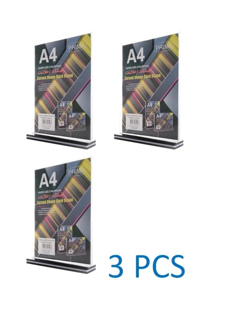 Acrylic Sign Holder A4-Double Sided T Shape Table Top Display Stand,Portrait Style Menu Ad Frame Pack of 3 Pieces