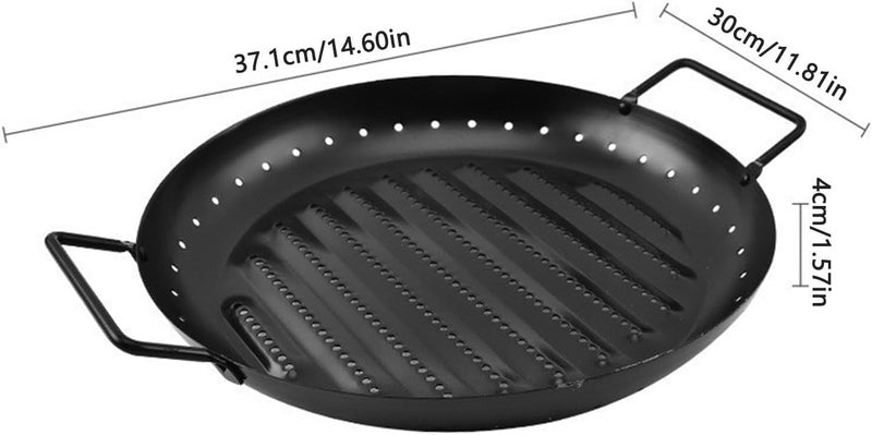 Valajogi NonStick 158 BBQ Plate NonStick BBQ Grill Tray Baking Pan Aluminum Broiler Pans Round Good with Handles Barbecue Tray Baking BBQ Tool for Barbecues Small Hole Home Kitchen - Image 2