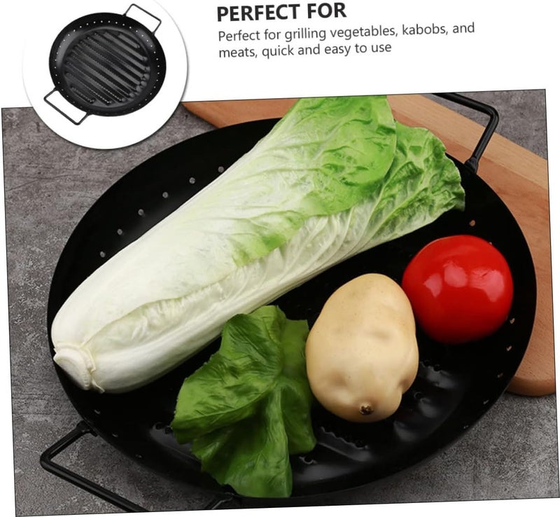 Valajogi NonStick 158 BBQ Plate NonStick BBQ Grill Tray Baking Pan Aluminum Broiler Pans Round Good with Handles Barbecue Tray Baking BBQ Tool for Barbecues Small Hole Home Kitchen - Image 3
