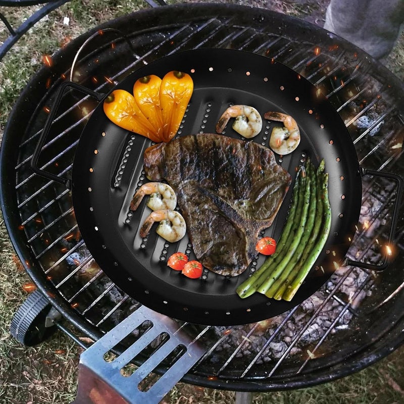 Valajogi NonStick 158 BBQ Plate NonStick BBQ Grill Tray Baking Pan Aluminum Broiler Pans Round Good with Handles Barbecue Tray Baking BBQ Tool for Barbecues Small Hole Home Kitchen - Image 5