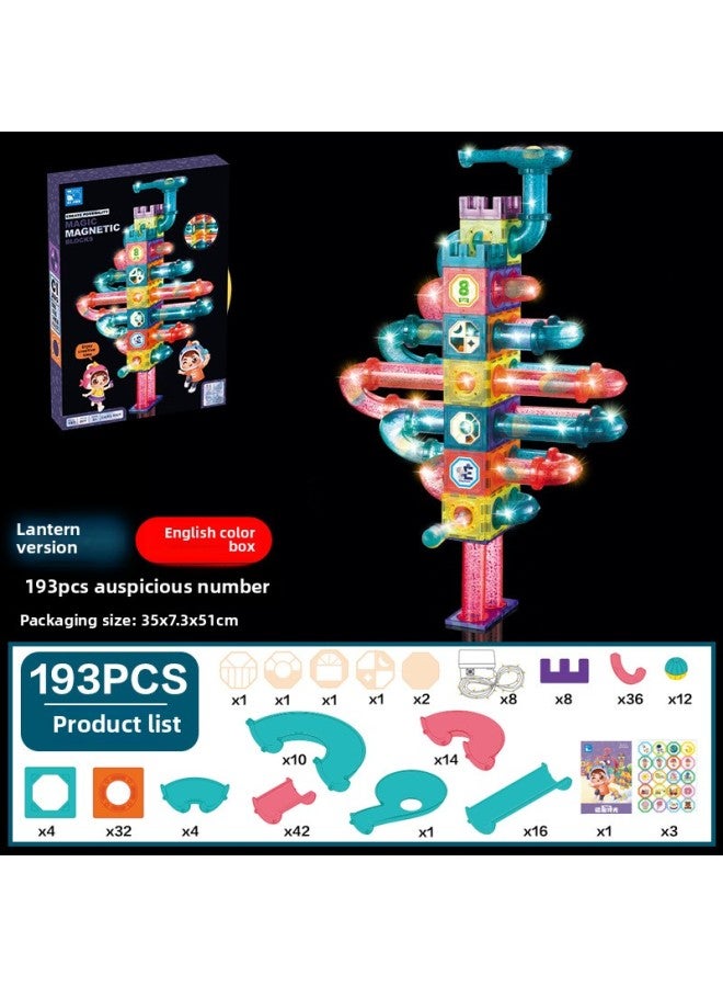 One Piece Magnetic Light Ball Track Building Blocks DIY Three-dimensional Magnetic Piece Children's Building Blocks Toy-Color:[Auspicious Number] Lights-magnetic Ball Building Blocks-English Color Box (193 Pieces) 2052G  - Image 1
