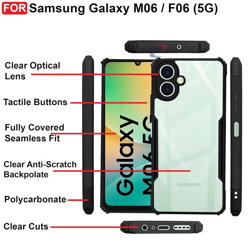 Cedo Samsung Galaxy M06 / F06 (5G) Back Case Cover | Camera Protection Shockproof Bumper-Edge | Acrylic Crystal Clear 360 Degree Protection TPU+PC | Transparent Eagle Back Case Cover (Black) - Image 5