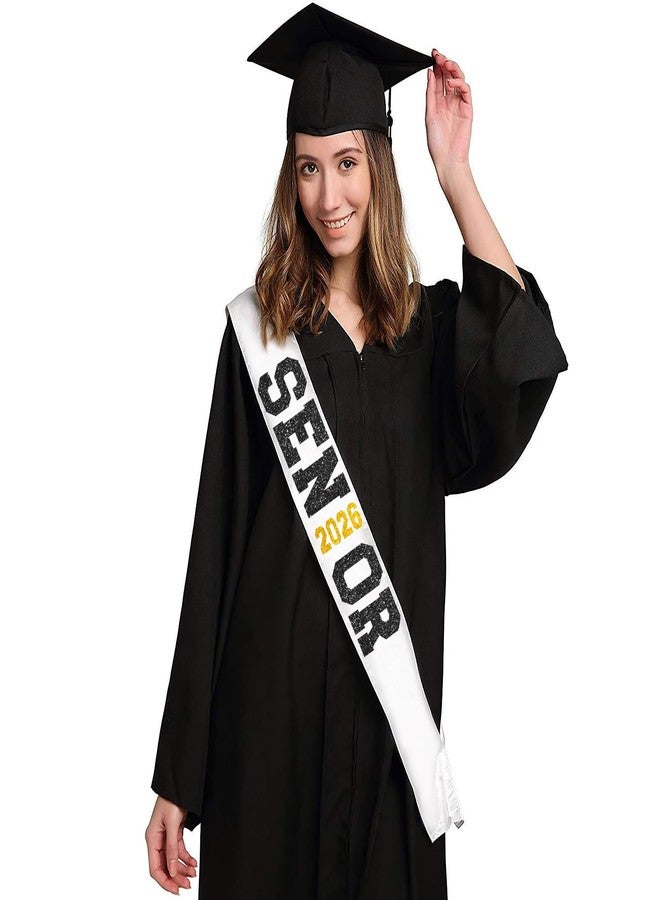 Partyprops 6Pcs White Senior 2026 Satin Sashes with Black Gold Glitter Letters Senior 2026 Decorations- 2026 Graduation Celebrations Sashes - Senior Cheer Sash - Cheerleader Sash - Class Competition Sashes - Image 4