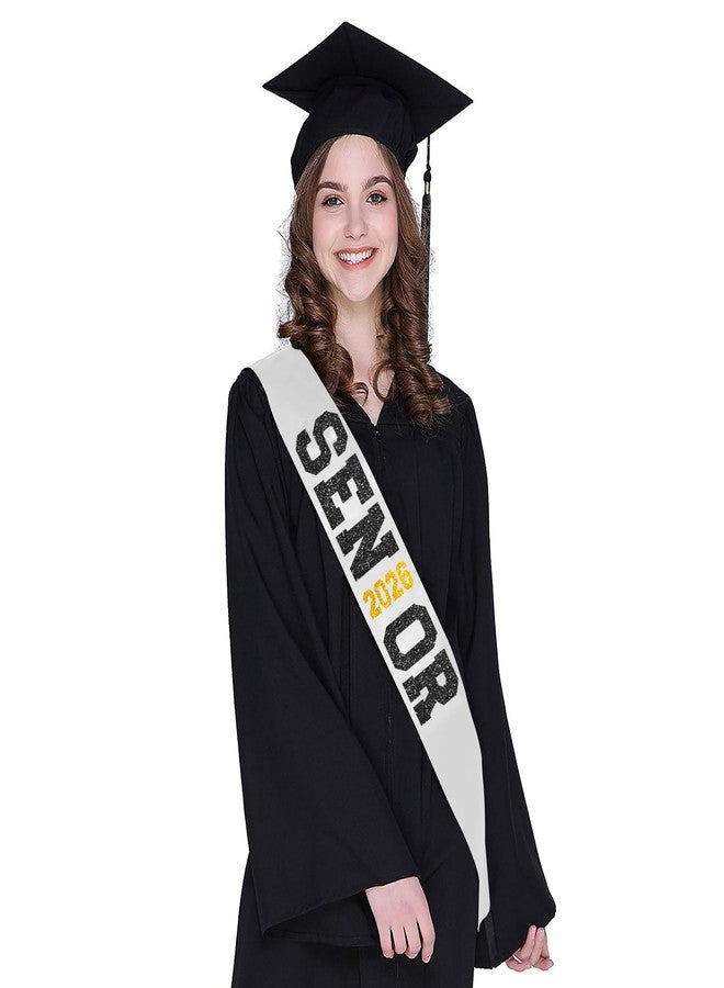 Partyprops 6Pcs White Senior 2026 Satin Sashes with Black Gold Glitter Letters Senior 2026 Decorations- 2026 Graduation Celebrations Sashes - Senior Cheer Sash - Cheerleader Sash - Class Competition Sashes - Image 5