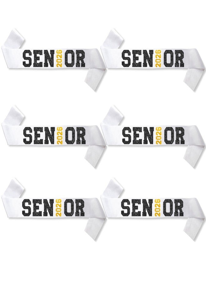 Partyprops 6Pcs White Senior 2026 Satin Sashes with Black Gold Glitter Letters Senior 2026 Decorations- 2026 Graduation Celebrations Sashes - Senior Cheer Sash - Cheerleader Sash - Class Competition Sashes - Image 2