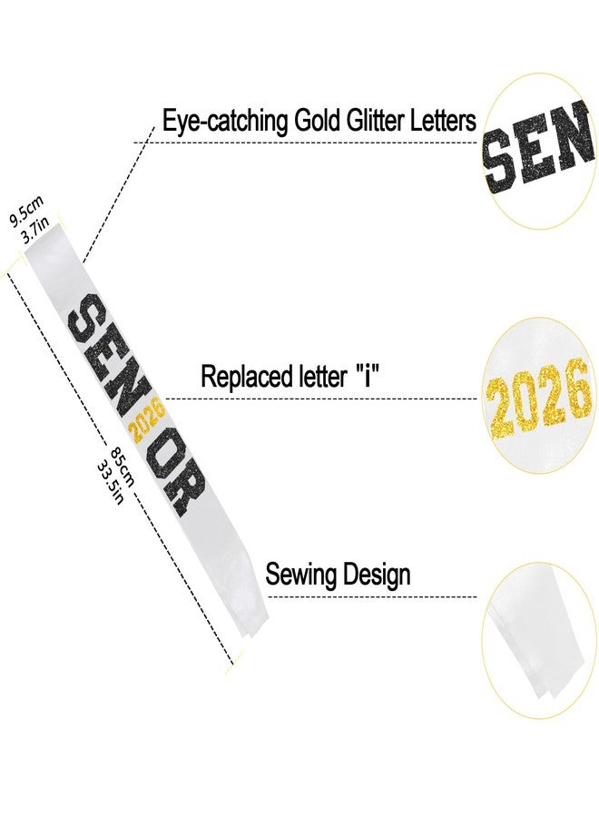 Partyprops 6Pcs White Senior 2026 Satin Sashes with Black Gold Glitter Letters Senior 2026 Decorations- 2026 Graduation Celebrations Sashes - Senior Cheer Sash - Cheerleader Sash - Class Competition Sashes - Image 3