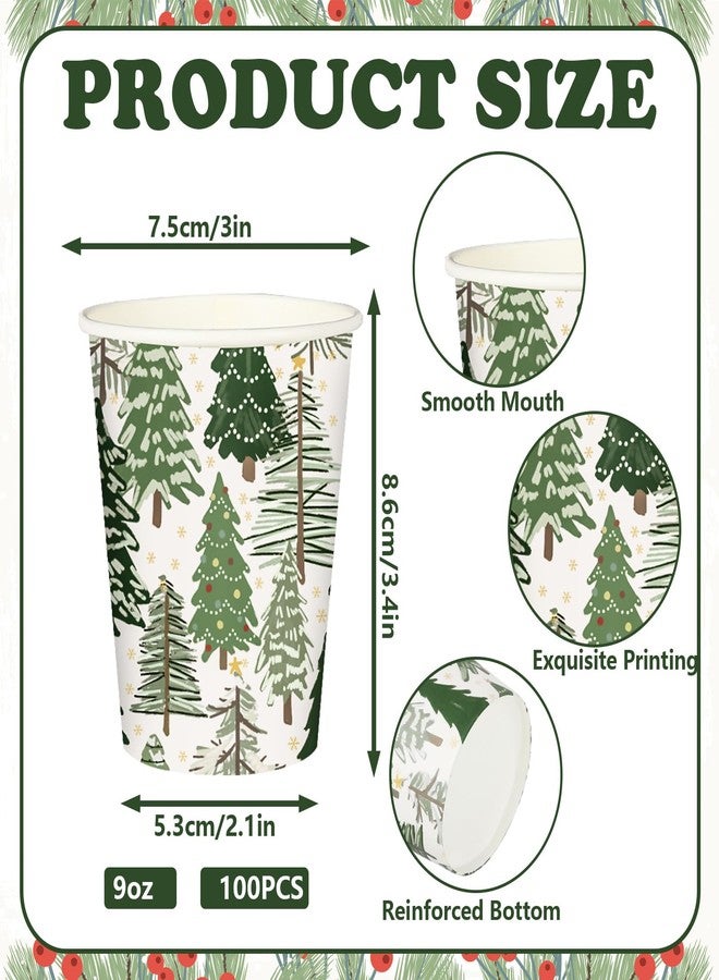JarThenaAMCS 100Pcs Christmas Paper Cups Xmas Tree Chocolate Cocoa Tea Cups Forest Woodland Disposable 9oz Cups for Party Supplies - Image 2