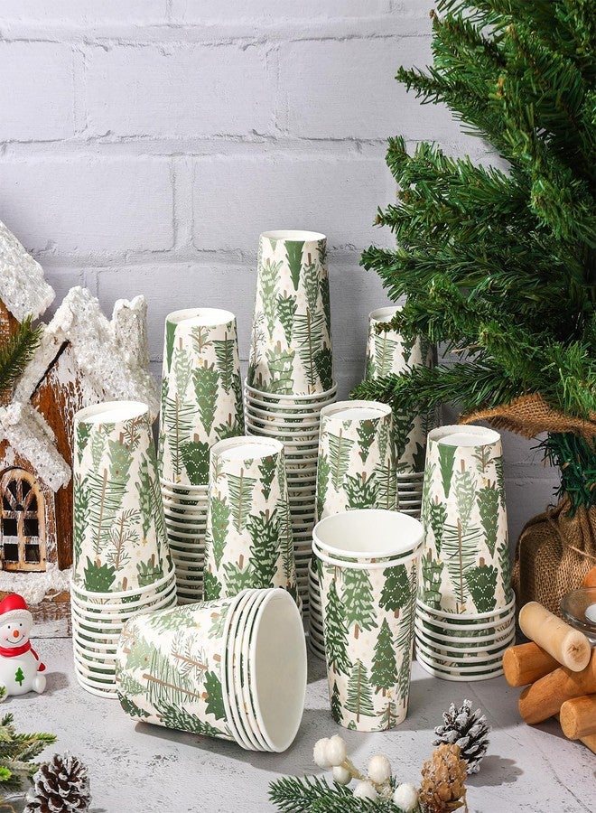 JarThenaAMCS 100Pcs Christmas Paper Cups Xmas Tree Chocolate Cocoa Tea Cups Forest Woodland Disposable 9oz Cups for Party Supplies - Image 3