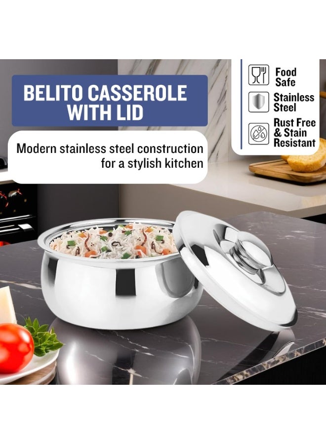 Prabha Casserole with Lid 1000ML | Stainless Steel Casserole for Cooking | Harmony Hot Case Hot Pot, Food Grade | Hotcase Roti, Rice-Gravy-Curry, Silver Hot Box | Induction & Gas Stove Friendly - Image 3