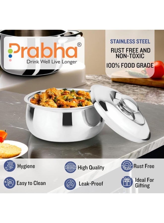 Prabha Casserole with Lid 1000ML | Stainless Steel Casserole for Cooking | Harmony Hot Case Hot Pot, Food Grade | Hotcase Roti, Rice-Gravy-Curry, Silver Hot Box | Induction & Gas Stove Friendly - Image 2