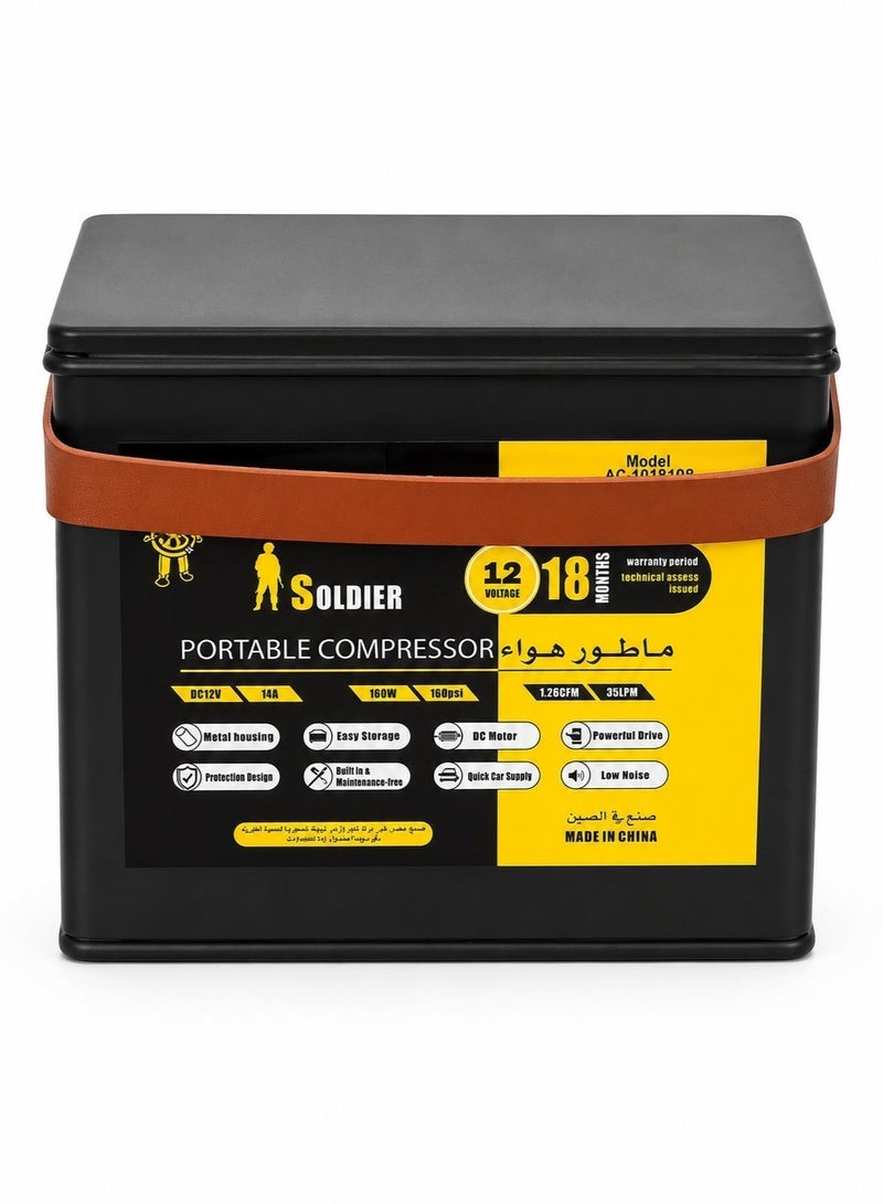 AIRMAN Soldier Portable Air Compressor 12V DC Tire Inflator AC-1C1030S Metal Air Pump 100 PSI 35L/Min Heavy Duty Tyre Inflator with Pressure Gauge On Off Switch Storage Box 3 Inflation Nozzles for Car SUV Motorcycle Bicycle Ball - Image 5