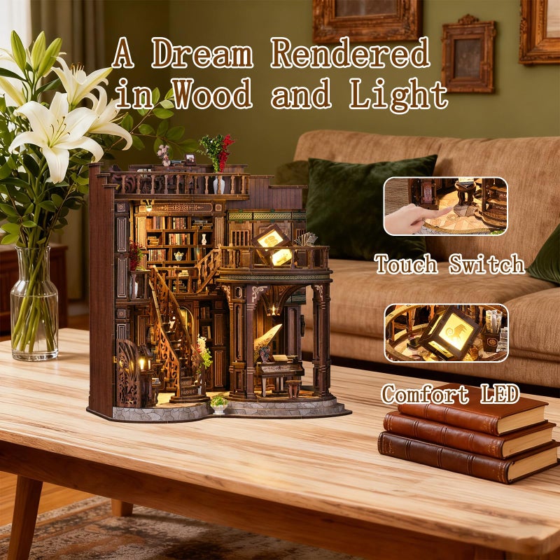 OZJAY Book Nook Kit - DIY Miniature House Kit for Bookshelf, Miniature Kit for Adults, Booknook Tiny House Decor 3D Wooden Puzzle, Craft Kits for Family Friends Birthday Christmas, Dreamy Book Hall - Image 5