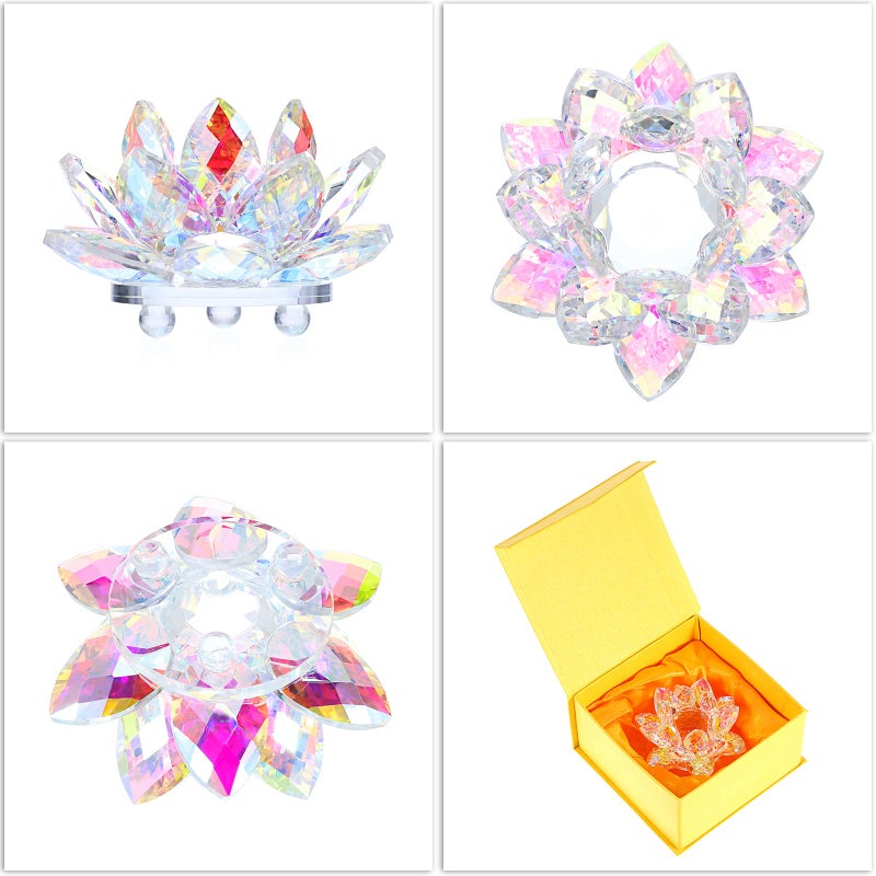 OwnMy 3 Inch Sparkle Crystal Lotus Flower Figurines Decorative Lotus Flower Ornament, Glass Lotus Feng Shui Decor Crystal Flower Paperweight for Home Office Tabletop Centerpieces - Image 4