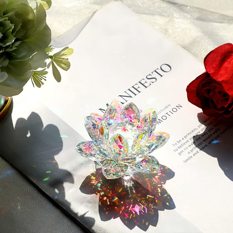 OwnMy 3 Inch Sparkle Crystal Lotus Flower Figurines Decorative Lotus Flower Ornament, Glass Lotus Feng Shui Decor Crystal Flower Paperweight for Home Office Tabletop Centerpieces - Image 2