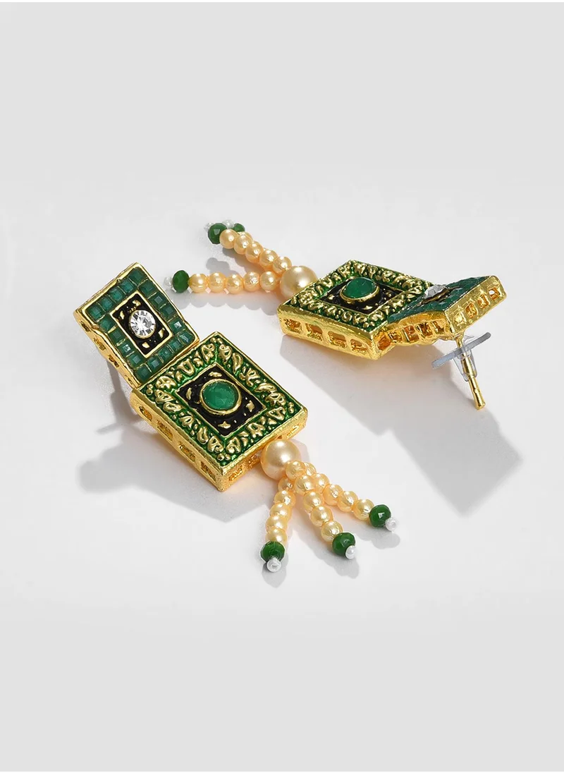 سوهي Green Pearl-Studded & Beaded Square Jewellery Set