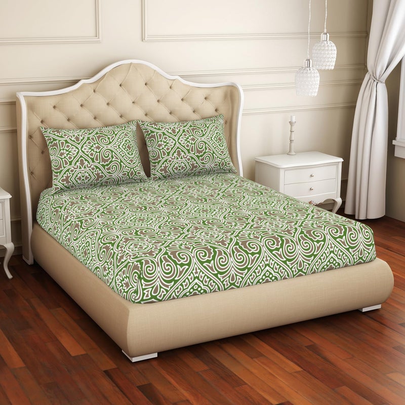 Welspun Cotton Rich Large Bedsheet 274 Cm X 274 Cm 43 Cm X 68 Cm 150 Tc Twill Ornate Bedsheet Pillow Covers Set TealGrey 2in1 - Image 3