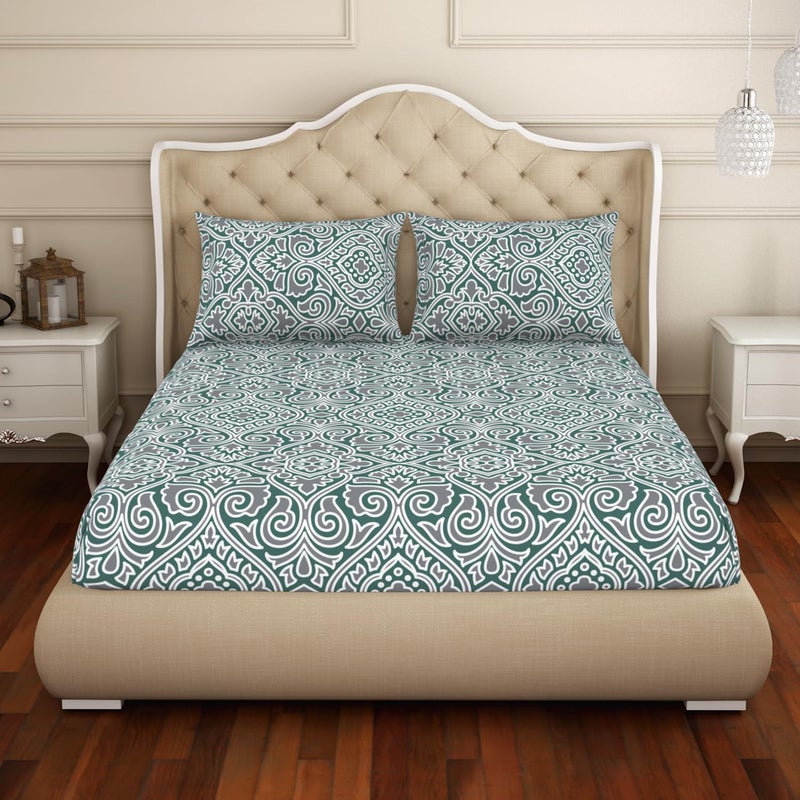 Welspun Cotton Rich Large Bedsheet 274 Cm X 274 Cm 43 Cm X 68 Cm 150 Tc Twill Ornate Bedsheet Pillow Covers Set TealGrey 2in1 - Image 4