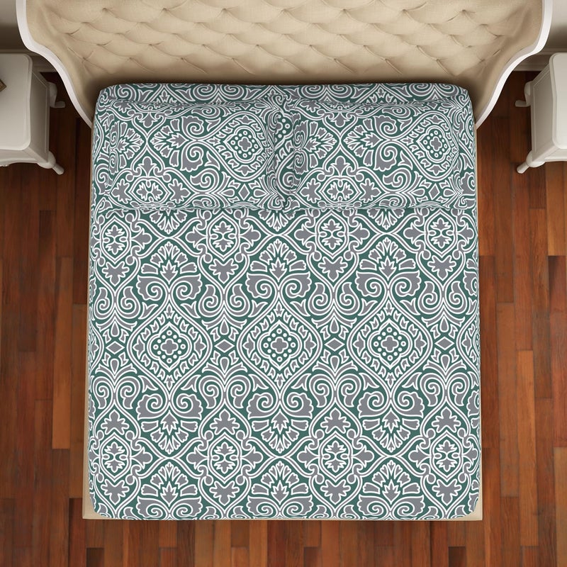 Welspun Cotton Rich Large Bedsheet 274 Cm X 274 Cm 43 Cm X 68 Cm 150 Tc Twill Ornate Bedsheet Pillow Covers Set TealGrey 2in1 - Image 5