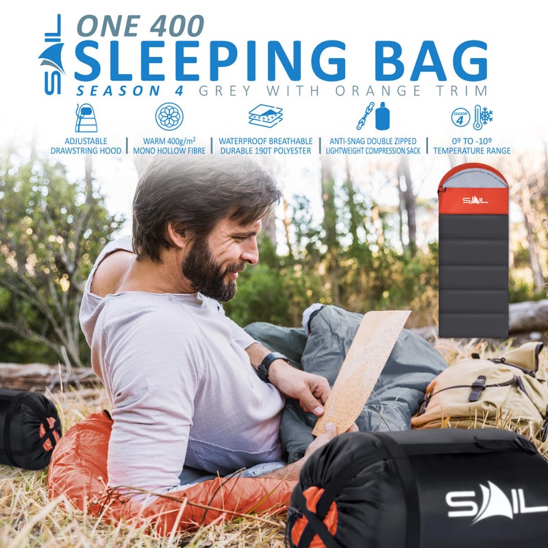 SAIL Sleeping Bag 3-4 Season - 2KG 400GSM Winter & Cool Weather Lightweight,Waterproof Indoor & Outdoor Use for Kids & Adults for Hiking, Backpacking and Camping - Orange - Image 2