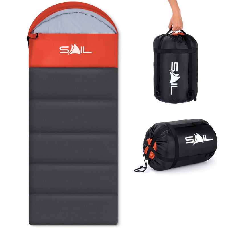 SAIL Sleeping Bag 3-4 Season - 2KG 400GSM Winter & Cool Weather Lightweight,Waterproof Indoor & Outdoor Use for Kids & Adults for Hiking, Backpacking and Camping - Orange - Image 1