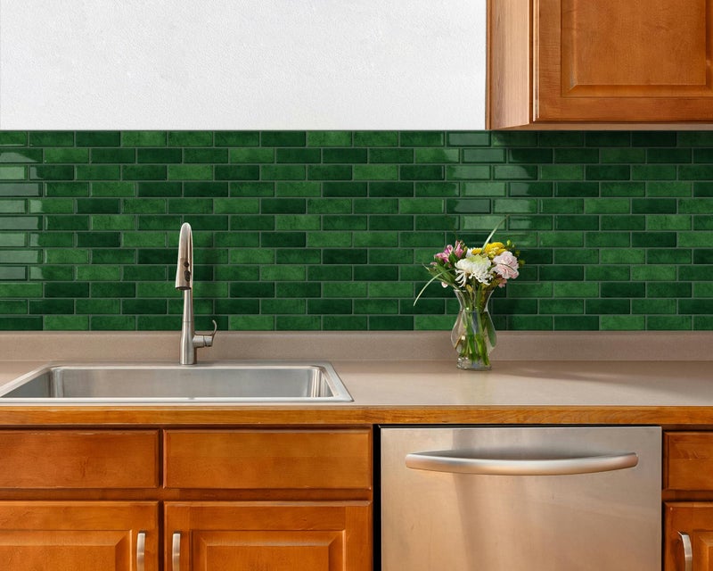 Tiwoos Thick Green Peel and Stick Tile Backsplash 12"x12" Self Adhesive Wall Marble Tiles for Kitchen (10-Sheet) - Image 5