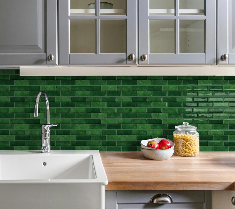 Tiwoos Thick Green Peel and Stick Tile Backsplash 12"x12" Self Adhesive Wall Marble Tiles for Kitchen (10-Sheet) - Image 3