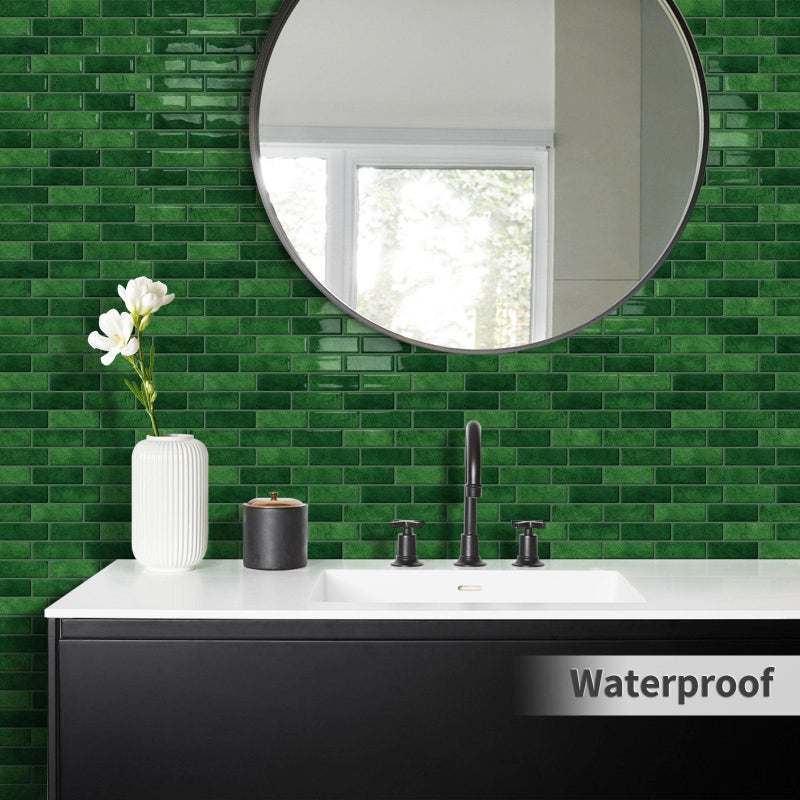 Tiwoos Thick Green Peel and Stick Tile Backsplash 12"x12" Self Adhesive Wall Marble Tiles for Kitchen (10-Sheet) - Image 4