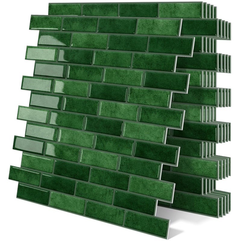 Tiwoos Thick Green Peel and Stick Tile Backsplash 12"x12" Self Adhesive Wall Marble Tiles for Kitchen (10-Sheet) - Image 1