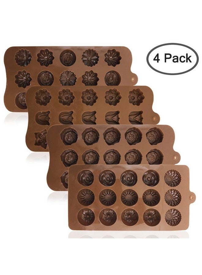 دانزي إكس عبوة من 4 قوالب سيليكون على شكل زهرة، قالب حلوى الشوكولاتة، قالب سيليكون من DanziX لحفلات الزفاف والمهرجانات والحفلات وهواة الأعمال اليدوية - 15 تجويفًا - Image 2