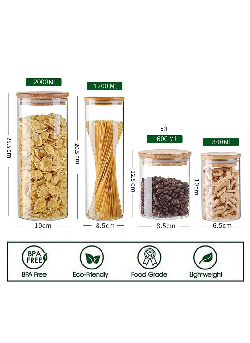 Swift SWIFT Glass Storage Jar Containers Set,Spice Jar Set, 6 Piece Glass Jar with Bamboo Airtight Lids  - Image 3
