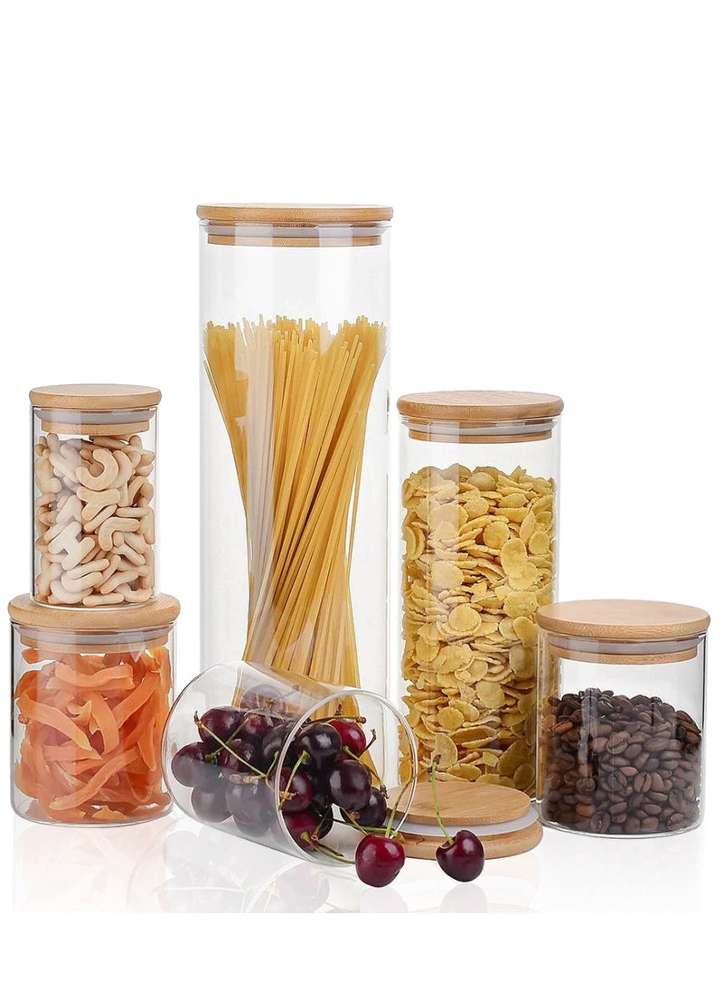 Swift SWIFT Glass Storage Jar Containers Set,Spice Jar Set, 6 Piece Glass Jar with Bamboo Airtight Lids  - Image 2