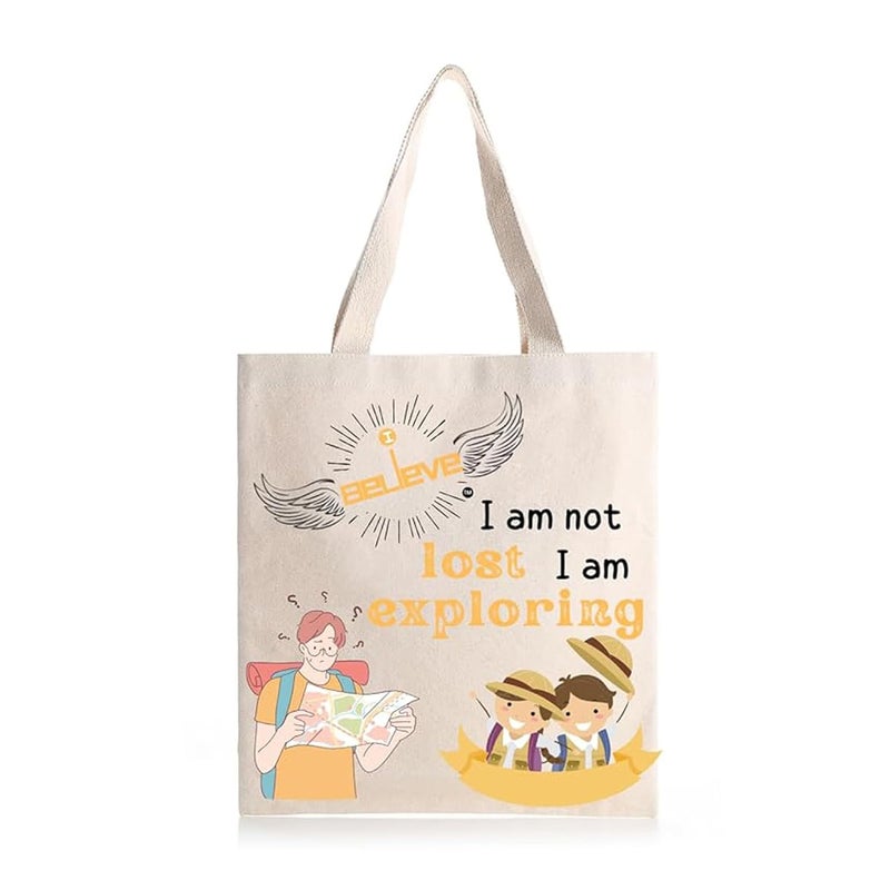 STRUTT Canvas Reusable I Believe Bags|100% Organic Cotton Shopping Bag| Multi-Purpose Eco Friendly|Sturdy Canvas Bag with 15kgs Capacity | College Bag I Daily UseI Single Pack (in Exploring) - Image 1