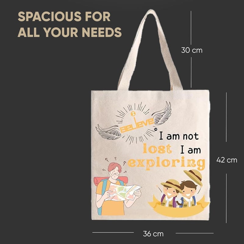 STRUTT Canvas Reusable I Believe Bags|100% Organic Cotton Shopping Bag| Multi-Purpose Eco Friendly|Sturdy Canvas Bag with 15kgs Capacity | College Bag I Daily UseI Single Pack (in Exploring) - Image 4