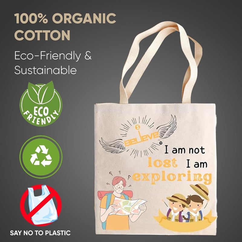 STRUTT Canvas Reusable I Believe Bags|100% Organic Cotton Shopping Bag| Multi-Purpose Eco Friendly|Sturdy Canvas Bag with 15kgs Capacity | College Bag I Daily UseI Single Pack (in Exploring) - Image 5