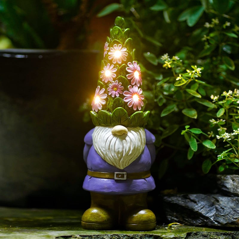 Nacome Solar Garden Outdoor Statues Gnome with Succulent and 7 LED Lights - Lawn Decor for Patio, Balcony, Yard Ornament - Chrismtas Gifts for Mom Grandma - Image 1