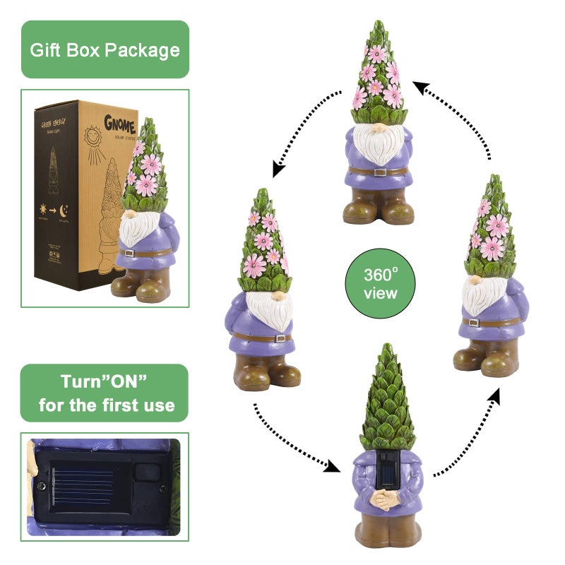 Nacome Solar Garden Outdoor Statues Gnome with Succulent and 7 LED Lights - Lawn Decor for Patio, Balcony, Yard Ornament - Chrismtas Gifts for Mom Grandma - Image 3